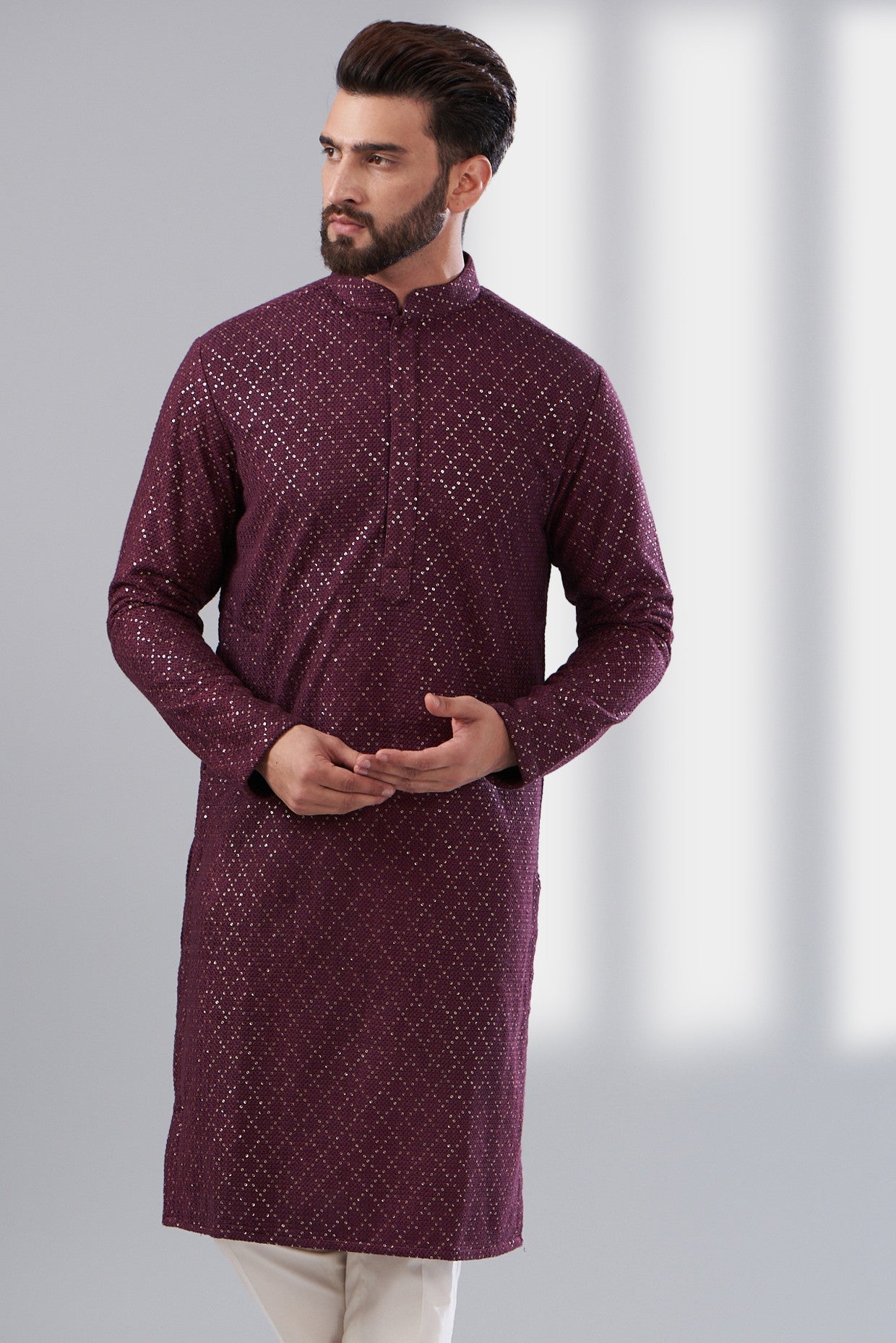 Wine thread work sequenced kurta - kasbahmen