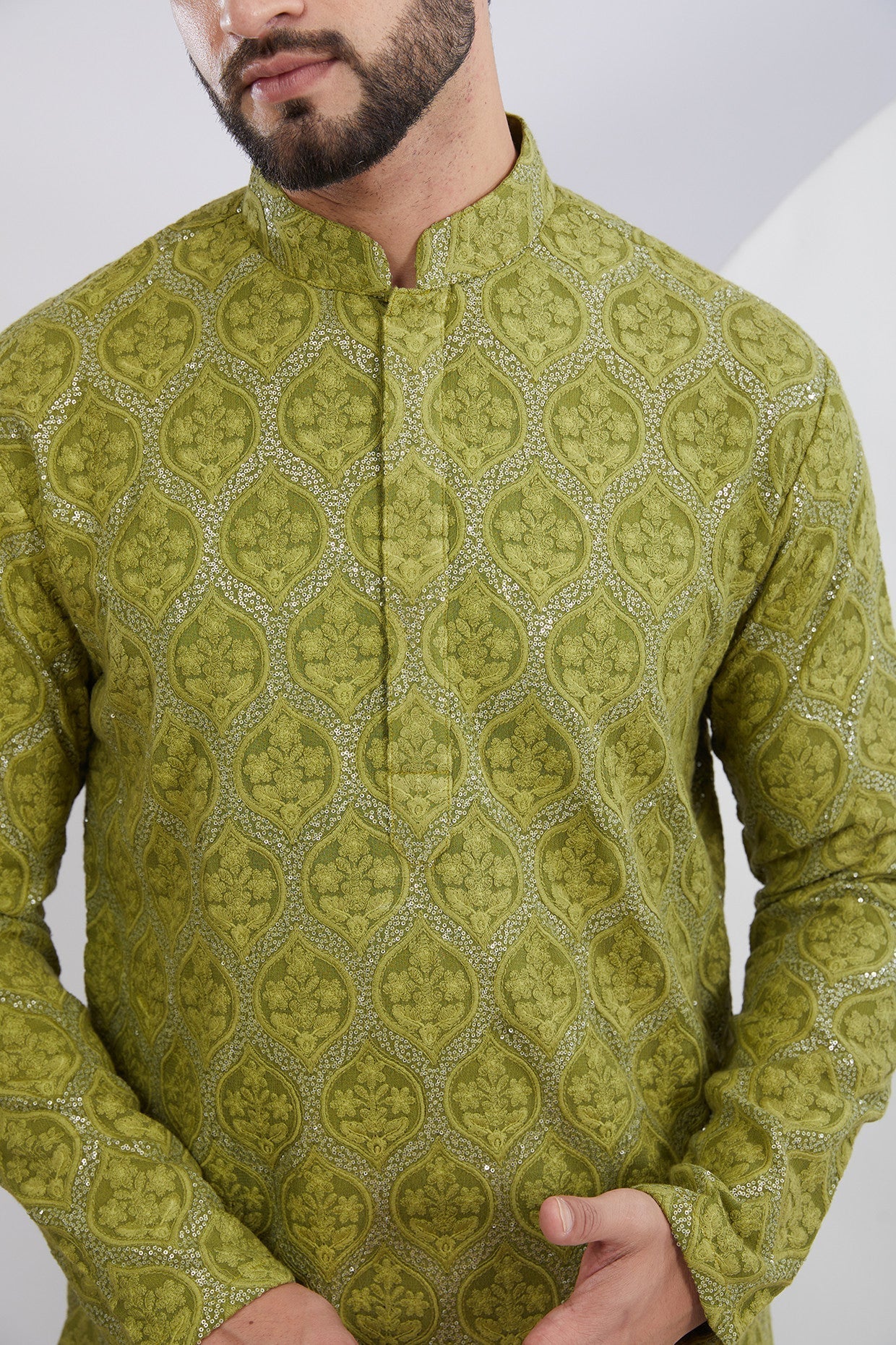 Mehndi Green Embroidered Kurta - kasbahmen