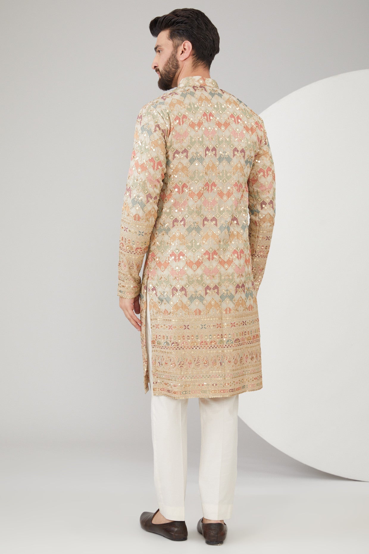 Beige Georgette Sequins Embroidered Kurta - kasbahmen