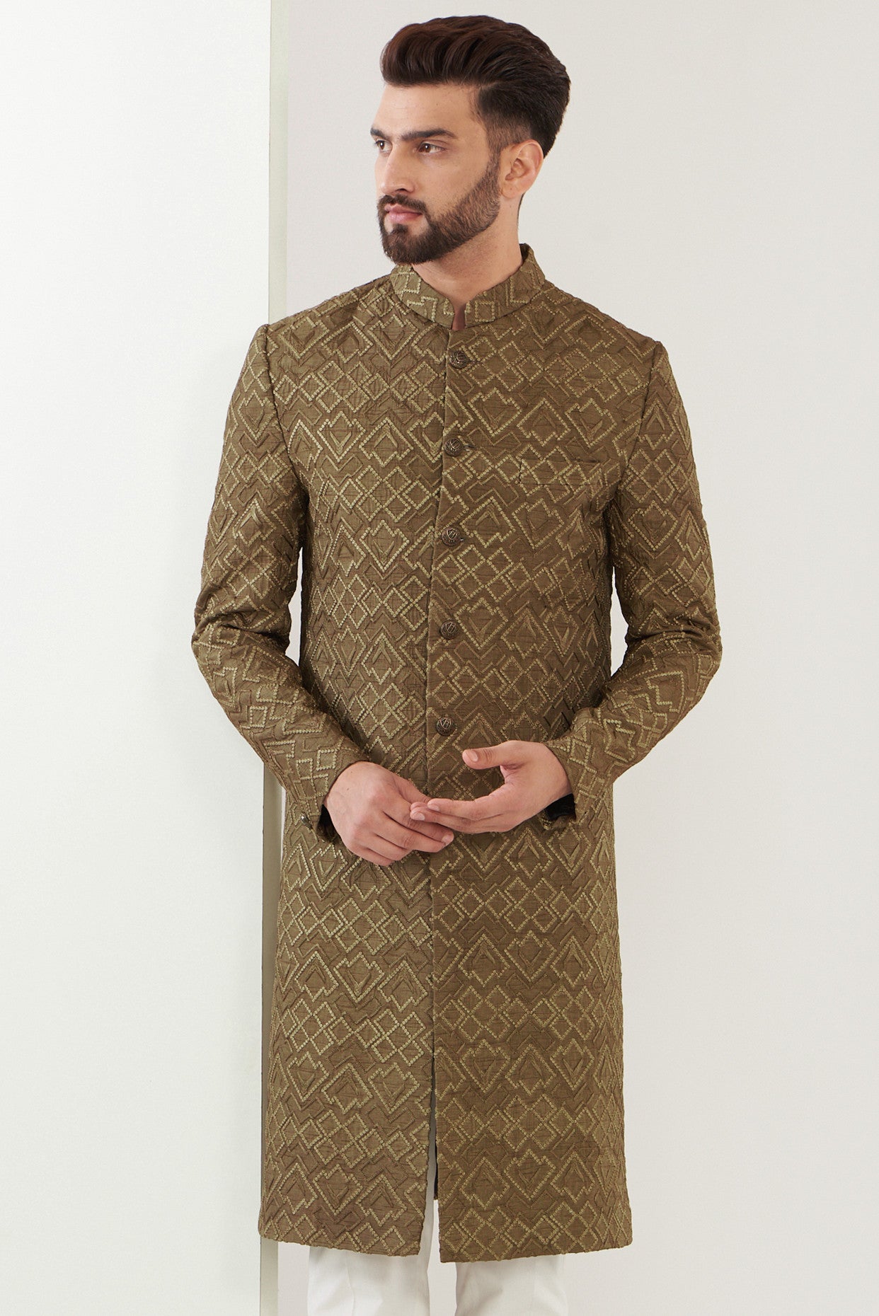 Dust beige thread work sherwani - kasbahmen