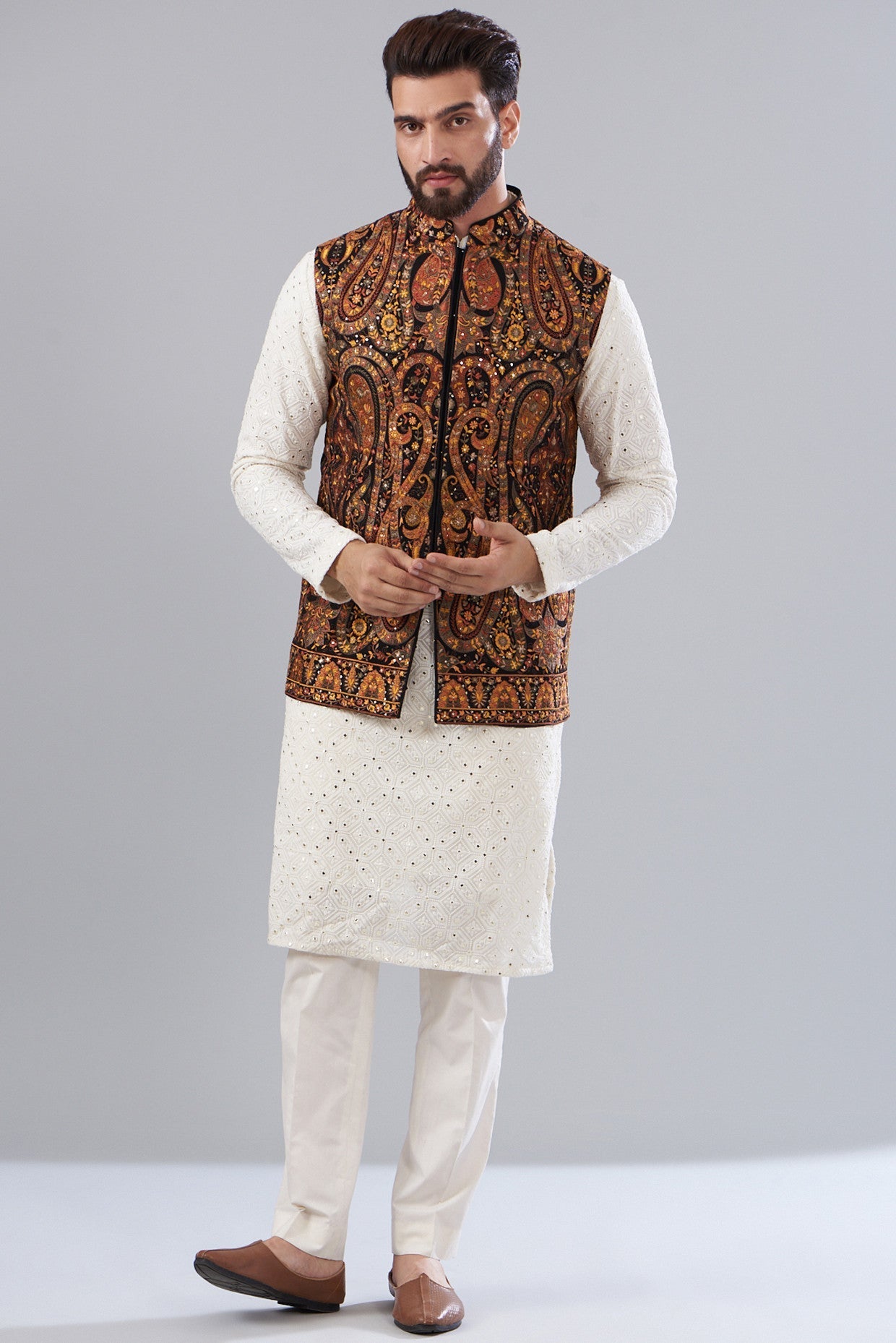 Kashmiri Embroidered Nehru Jacket - kasbahmen