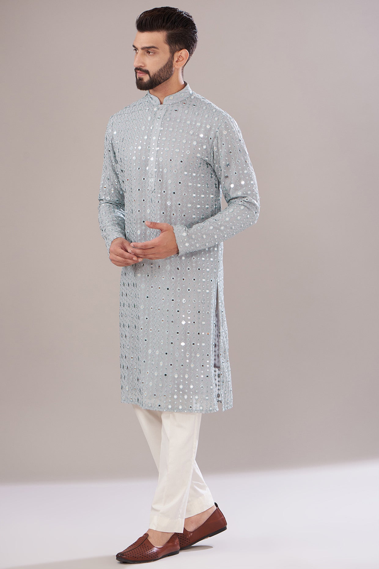 Sierra Blue Georgette Embroidered Kurta - kasbahmen