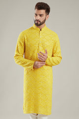 Yellow Georgette Embroidered Kurta