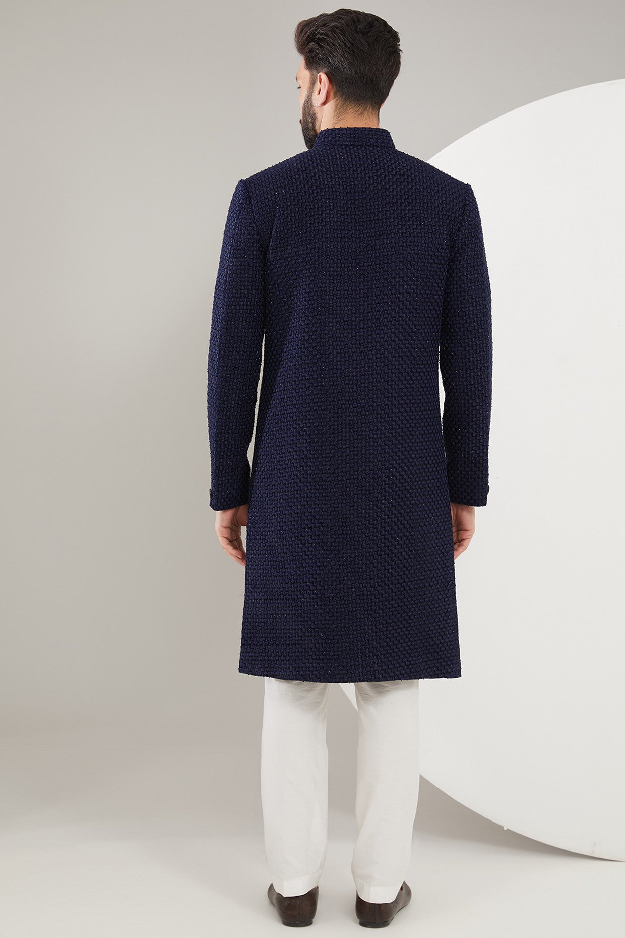 Navy Blue Cut-dana Sherwani - kasbahmen