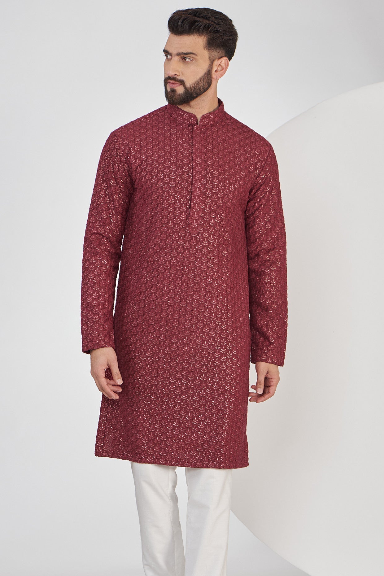 Maroon Chikankari Kurta - kasbahmen