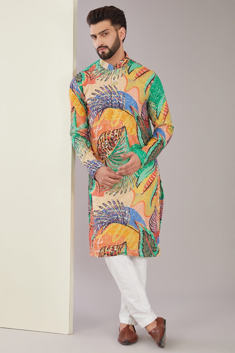 Floral Embroidered Kurta on Print - kasbahmen