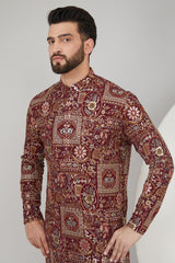 Maroon Georgette Floral Embroidered Kurta - kasbahmen