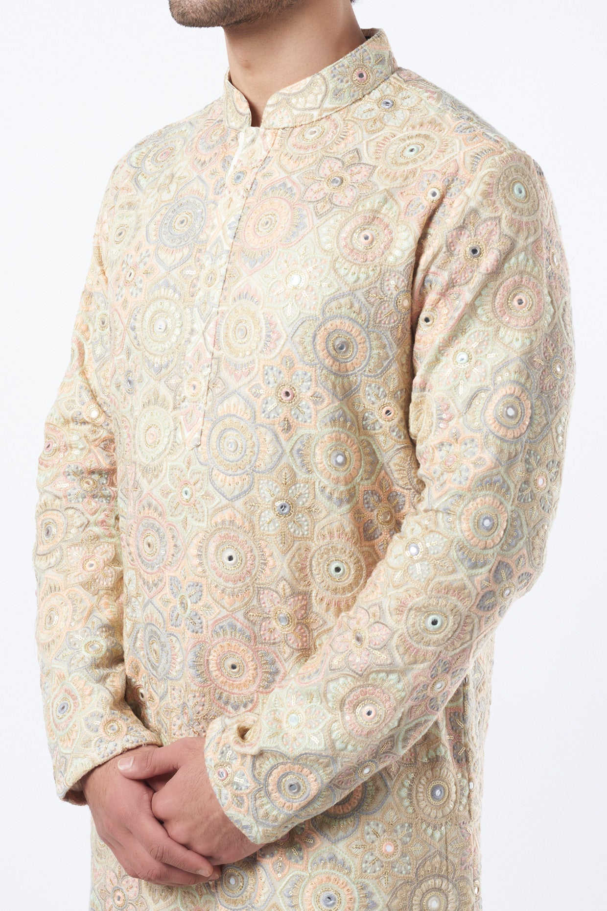 Nude Embroidered Kurta - kasbahmen