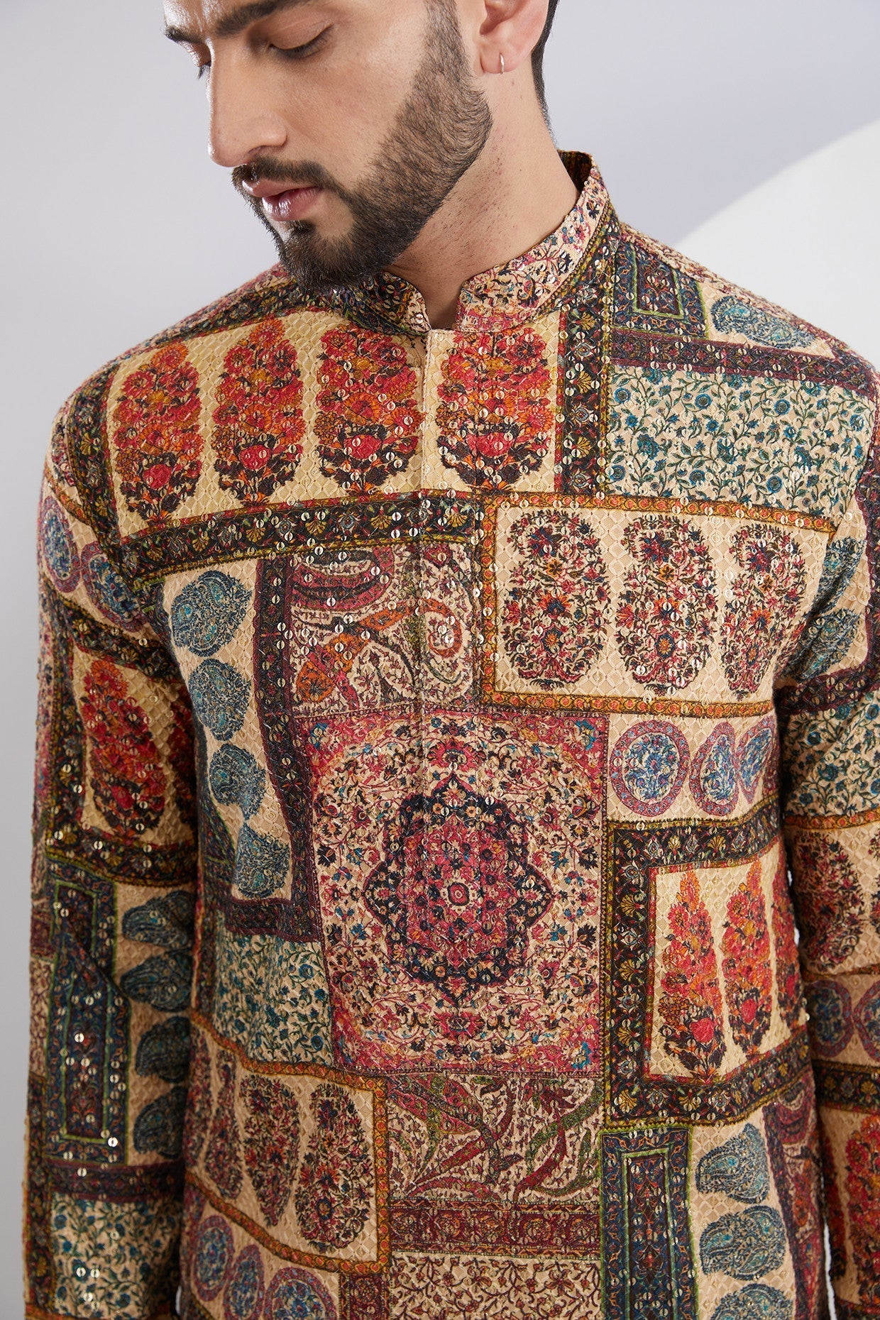 Multi Embroidered kurta with Kalamkari Kashmiri Print - kasbahmen