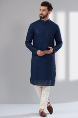 Navy Blue Chikankari Kurta - kasbahmen