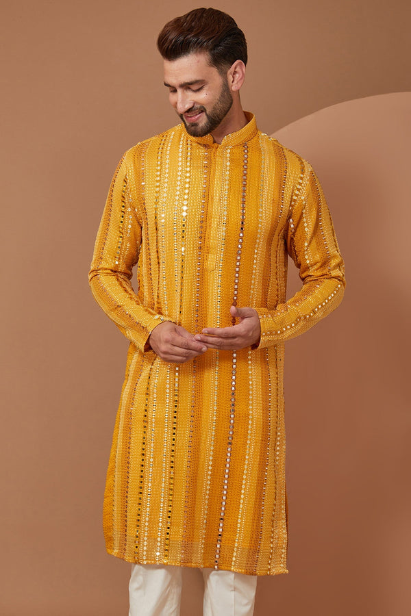 Mustard Mirrorwork Kurta - kasbahmen