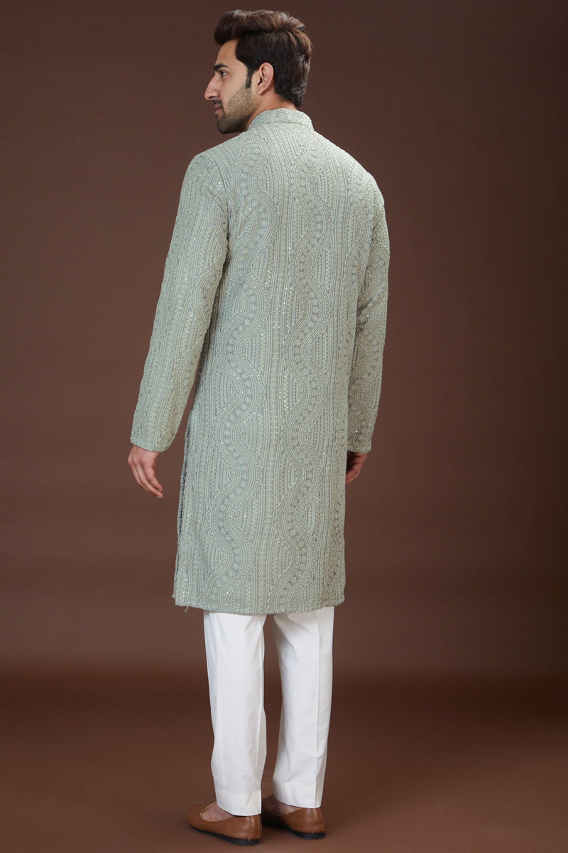 Slate grey chikankari kurta - kasbahmen