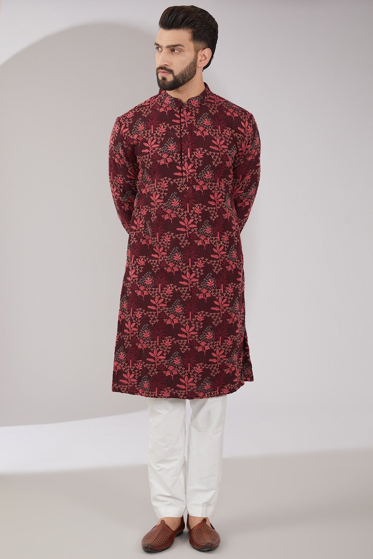 Maroon Threadwork Kurta - kasbahmen