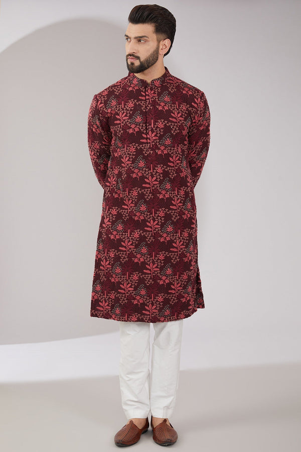 Maroon Threadwork Kurta