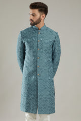 Cobalt Blue Embroidered Sherwani - kasbahmen