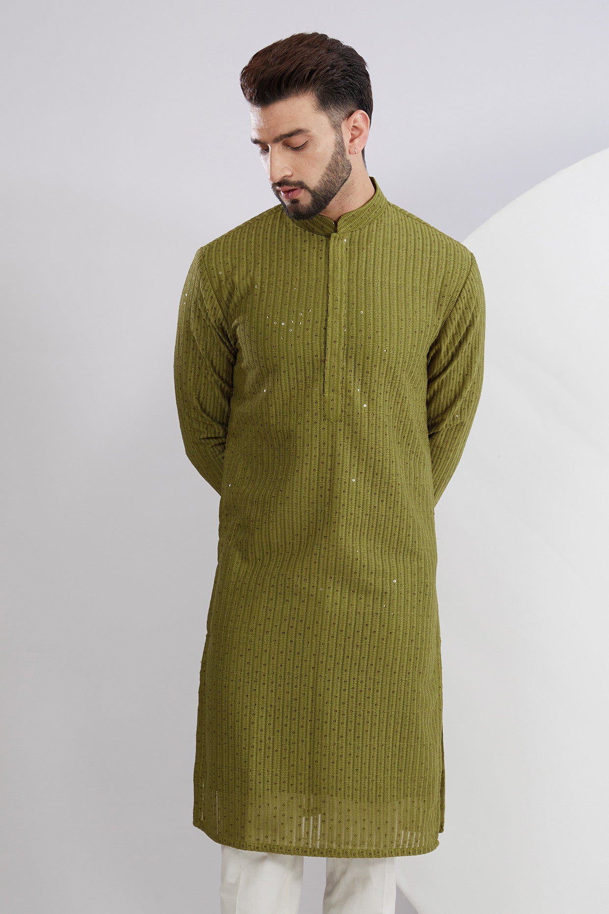 Mehndi Green Embroidered Kurta - kasbahmen