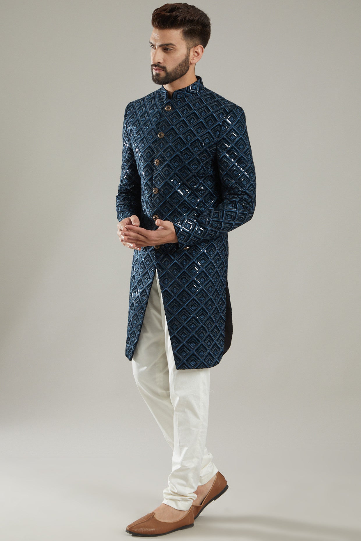 Cobalt Blue Velvet Indo Western Jacket - kasbahmen