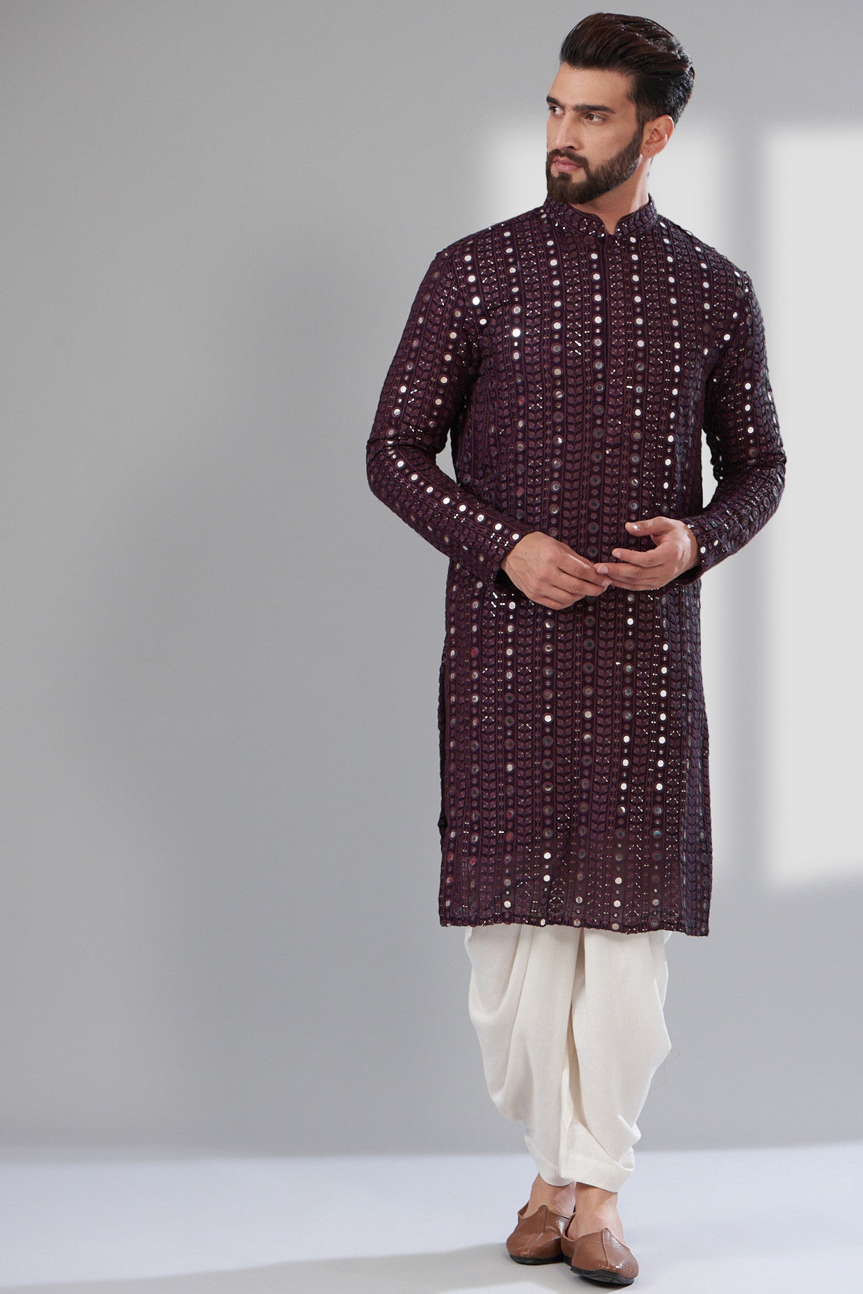 Signature wine Mirrorwork Kurta - kasbahmen