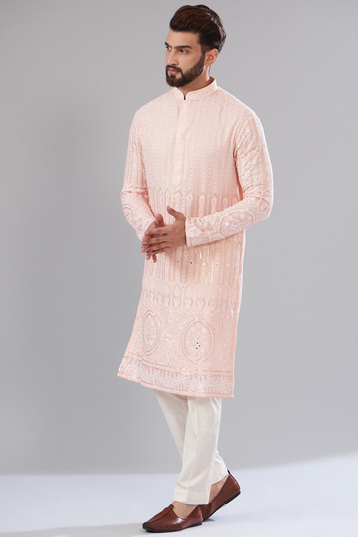 Powder pink chikankari kurta - kasbahmen