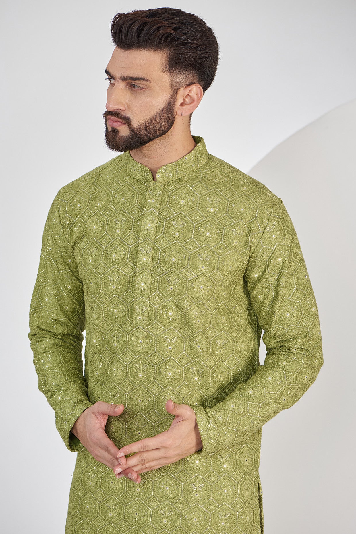 Mehndi Green Chikankari Kurta - kasbahmen