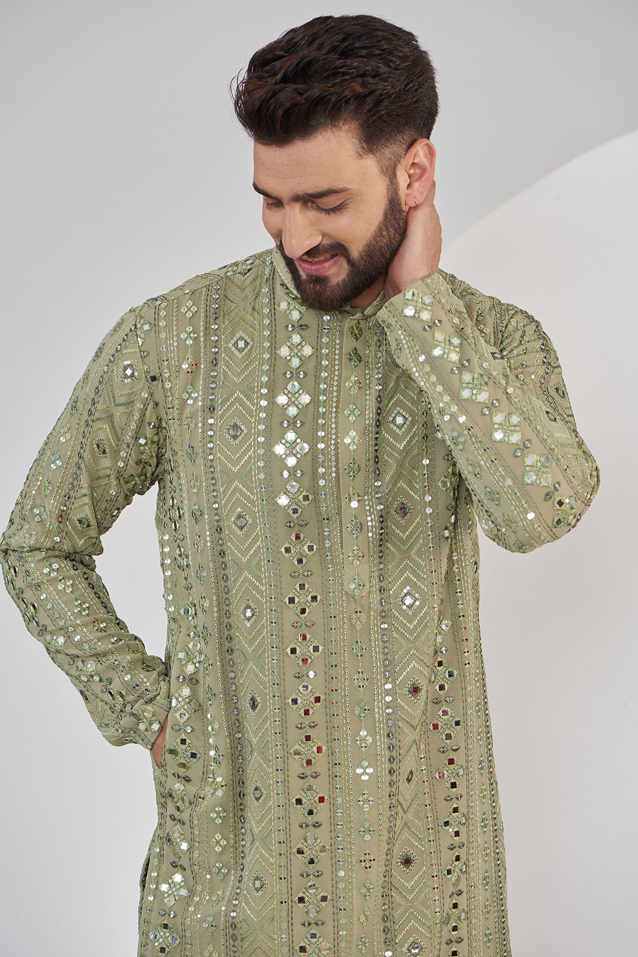 Mehndi green mirror work kurta - kasbahmen