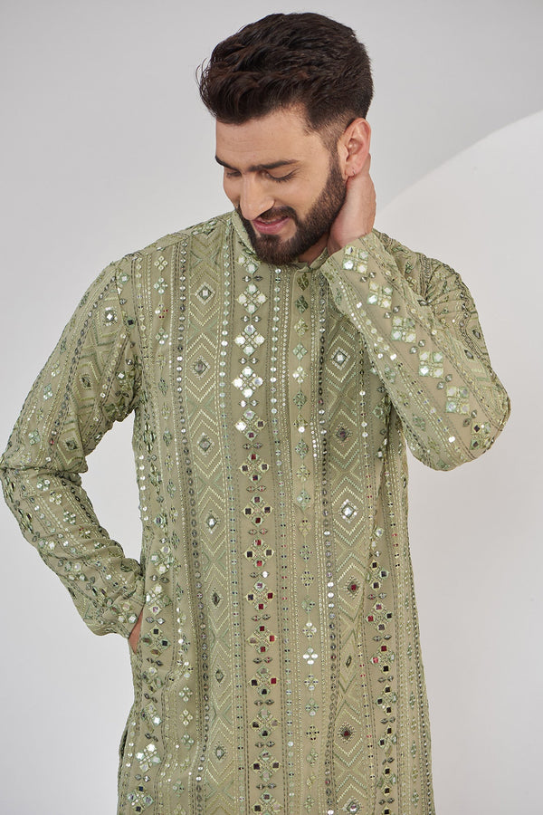 Mehndi green mirror work kurta