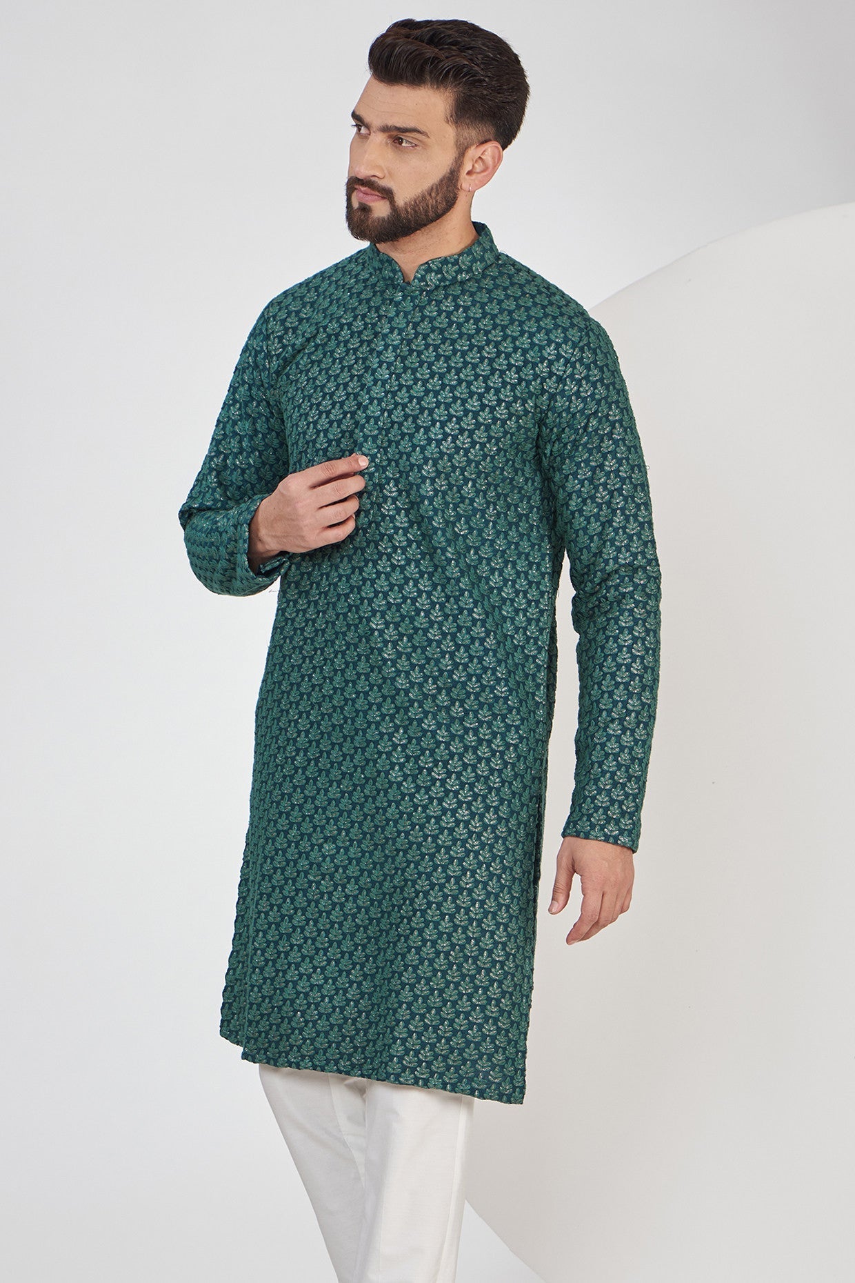 Teal Chikankari Kurta - kasbahmen