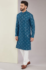 Signature Royal Blue Mirrorwork Kurta