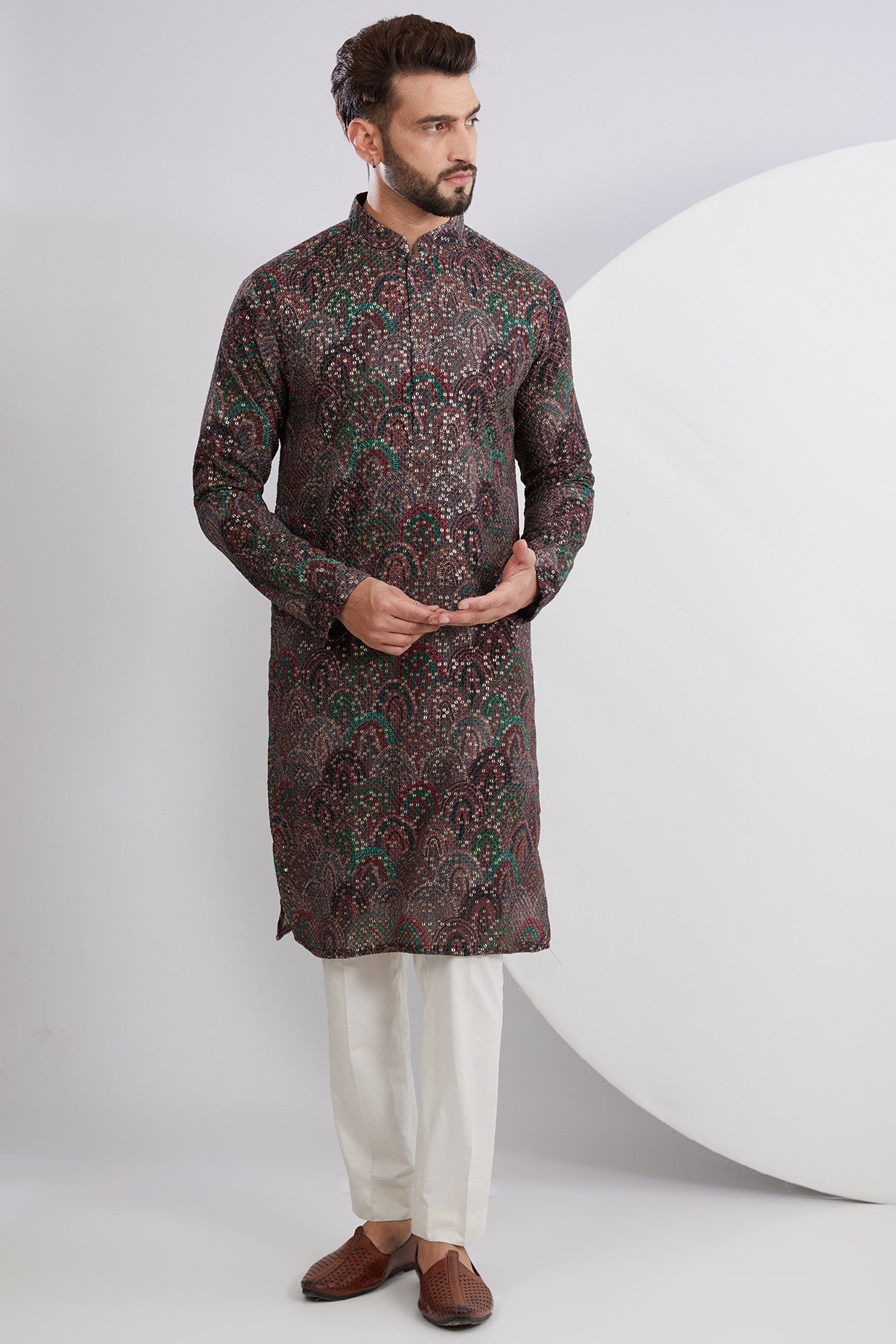 Formal Multi Embroidered Kurta on Print - kasbahmen