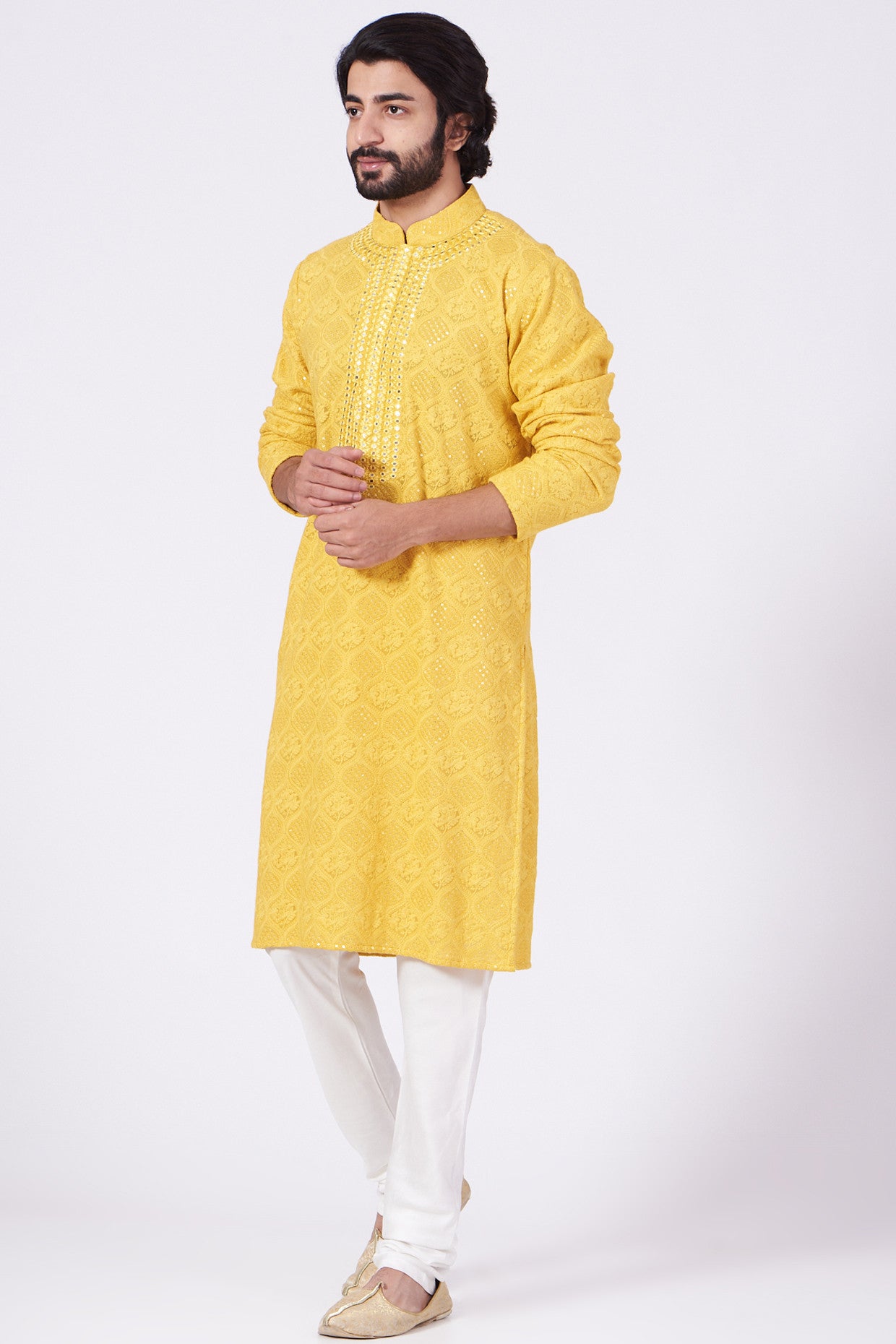 Yellow Hand Embroidered Kurta - kasbahmen