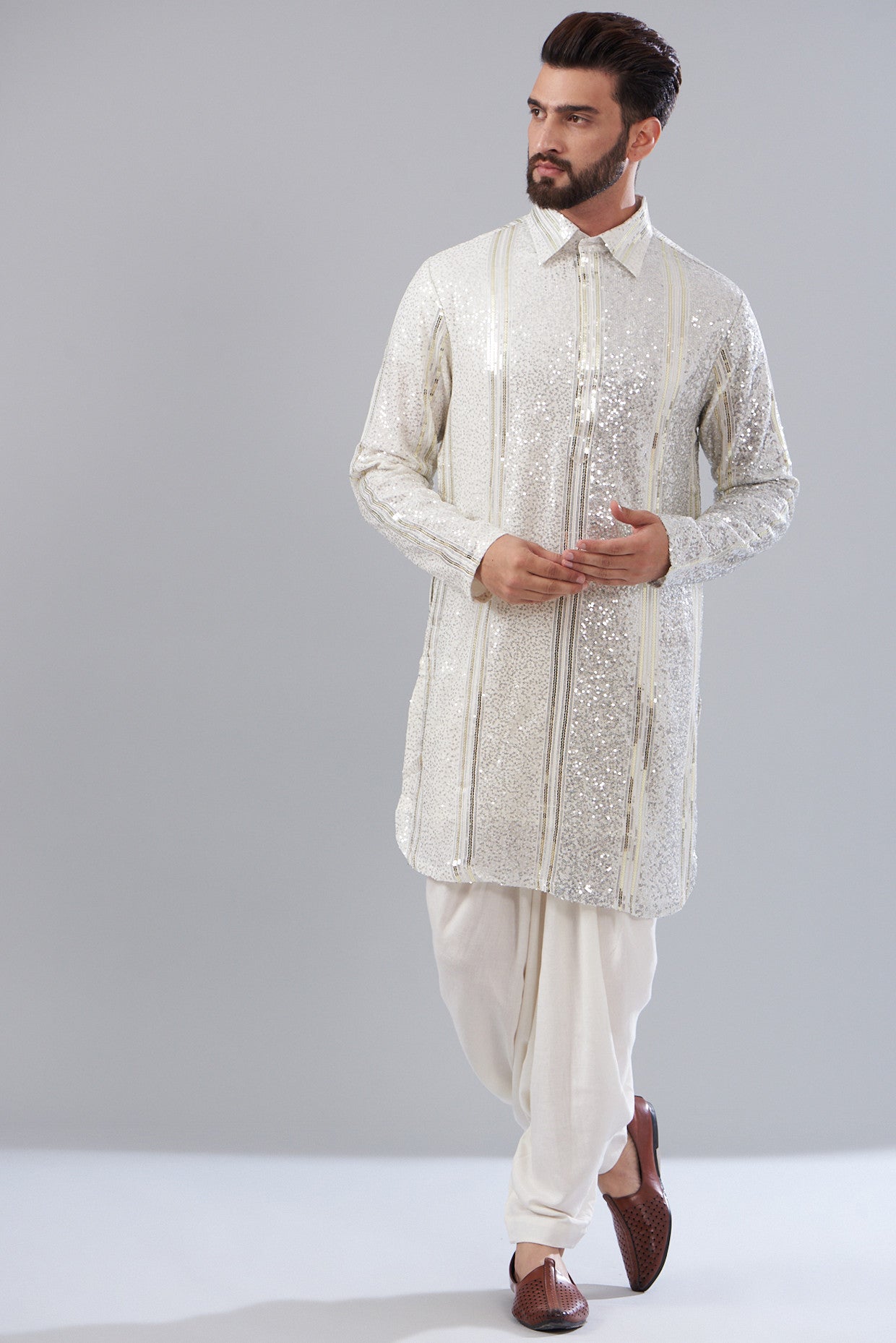 Silver sequenced pathani kurta - kasbahmen