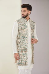 Kashmiri Embroidered Long Open Shrug - kasbahmen