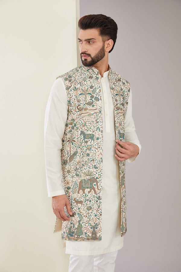 Kashmiri Embroidered Long Open Shrug - kasbahmen