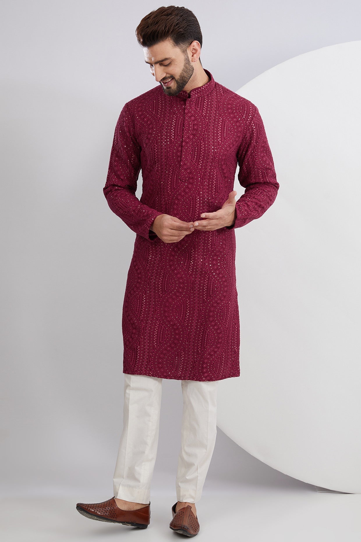 Maroon Embroidered Kurta - kasbahmen