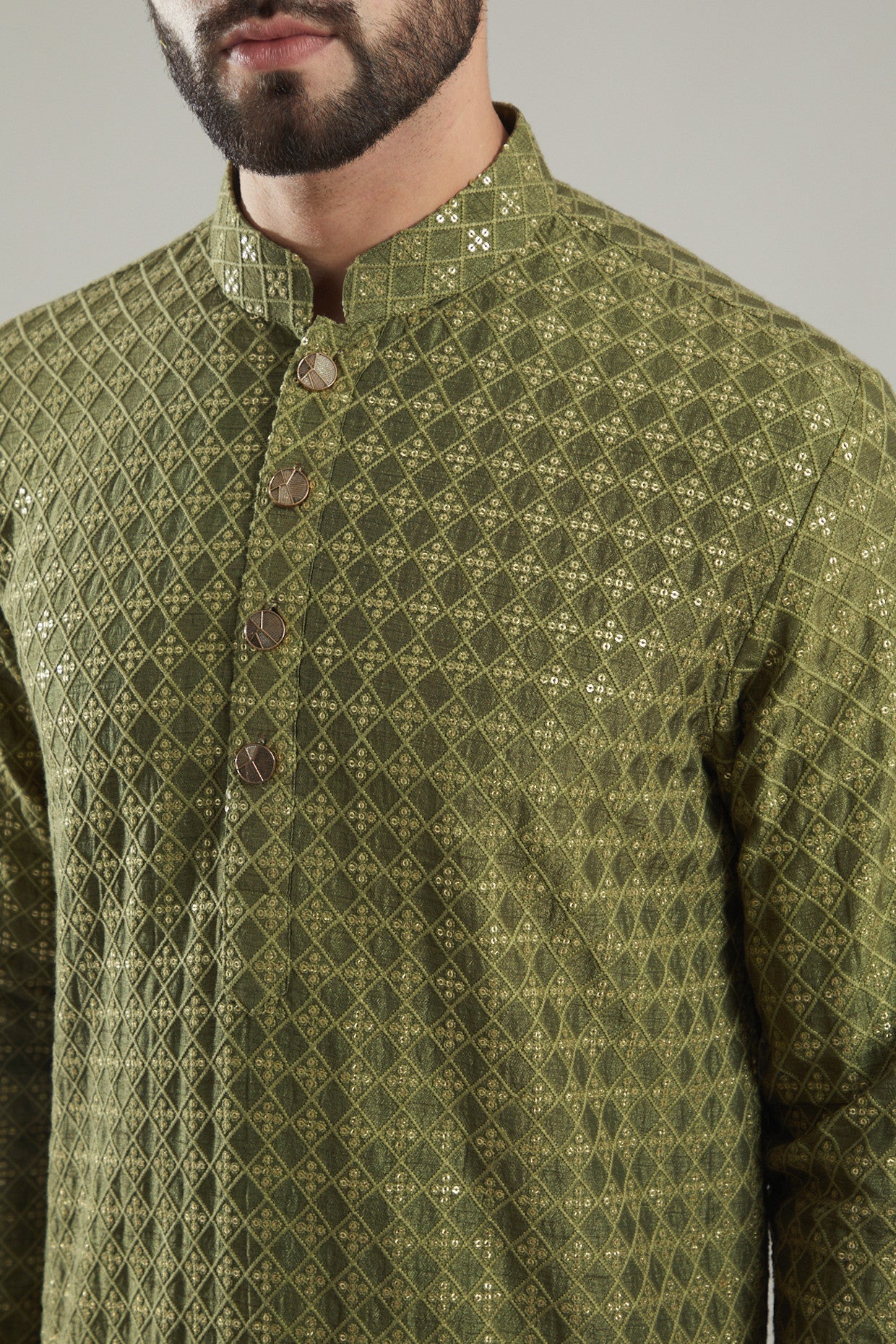 Mehendi Green Silk Kurta - kasbahmen