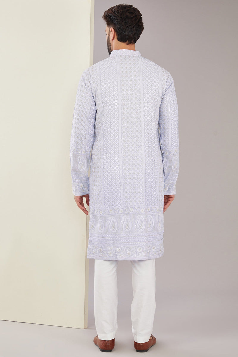 Purple ombre shaded chikankari kurta - kasbahmen