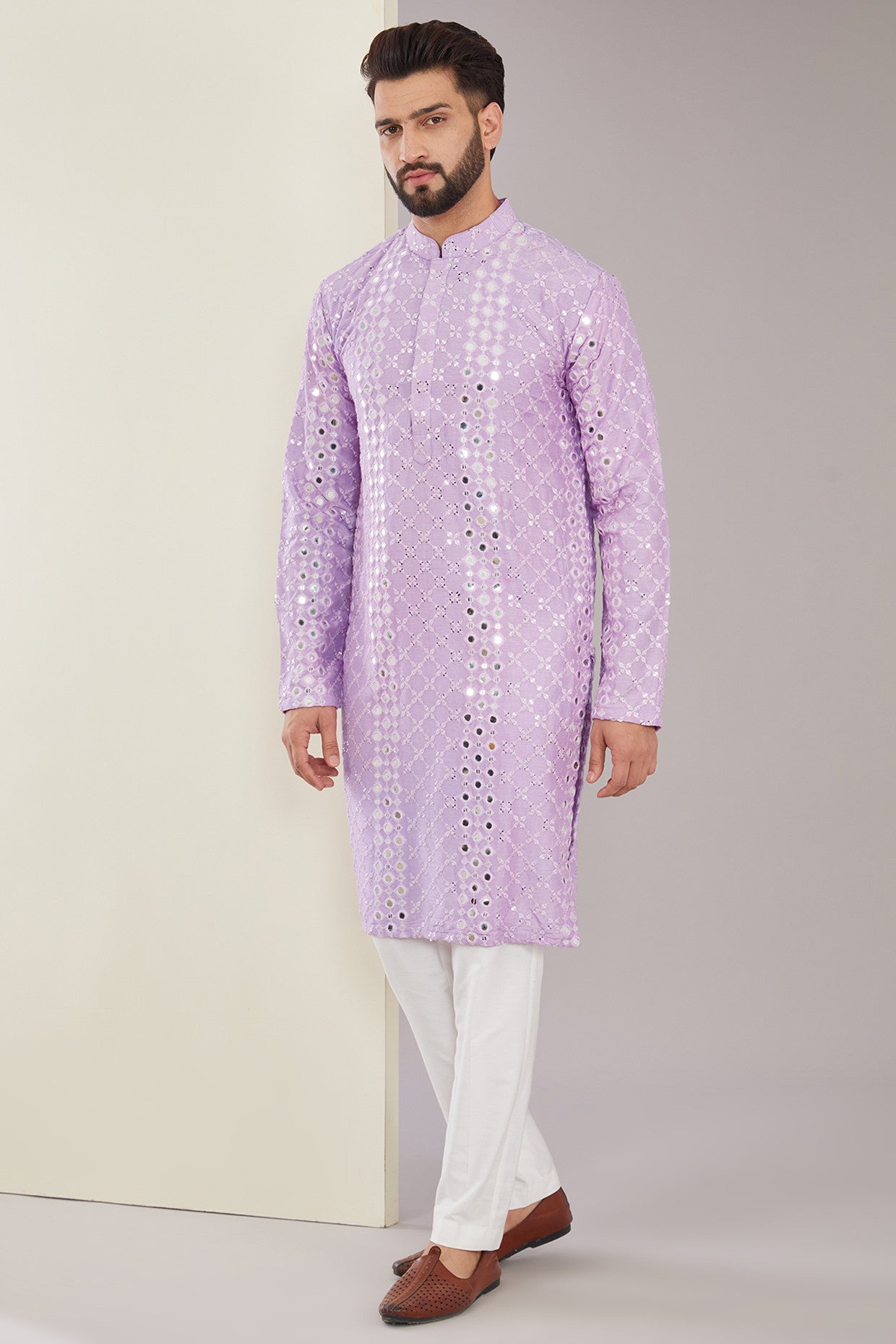 Signature Lilac Mirrorwork Kurta - kasbahmen