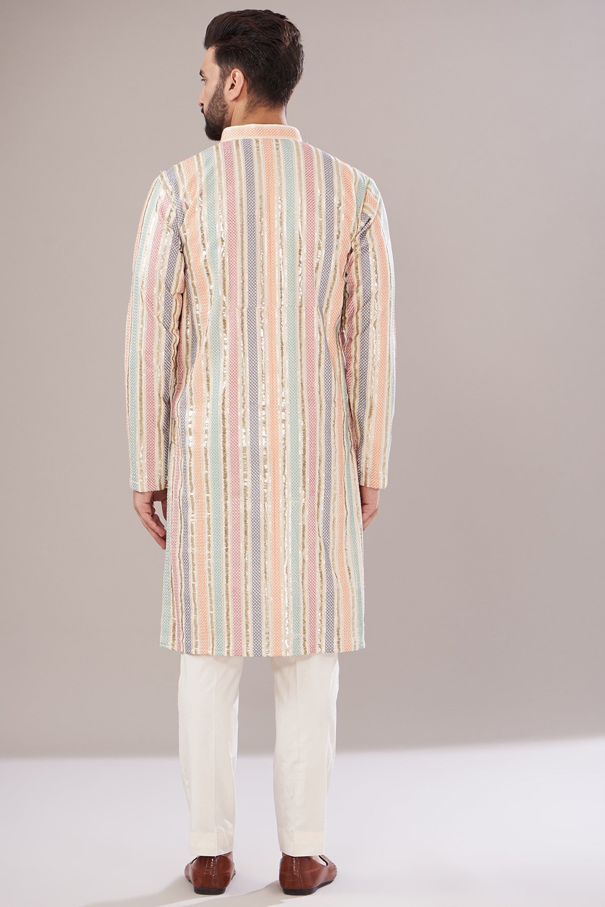 Multi-Colored Cotton Chanderi Embroidered Kurta - kasbahmen