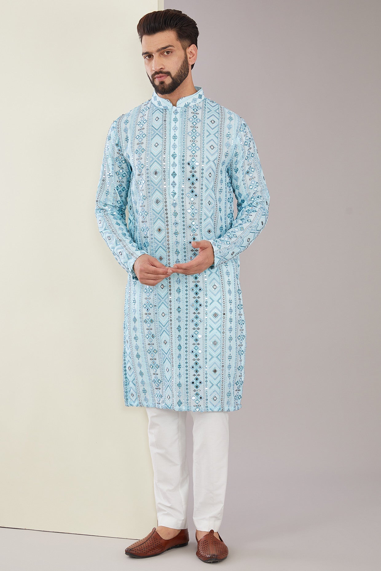 Classic Blue Mirrorwork Kurta - kasbahmen