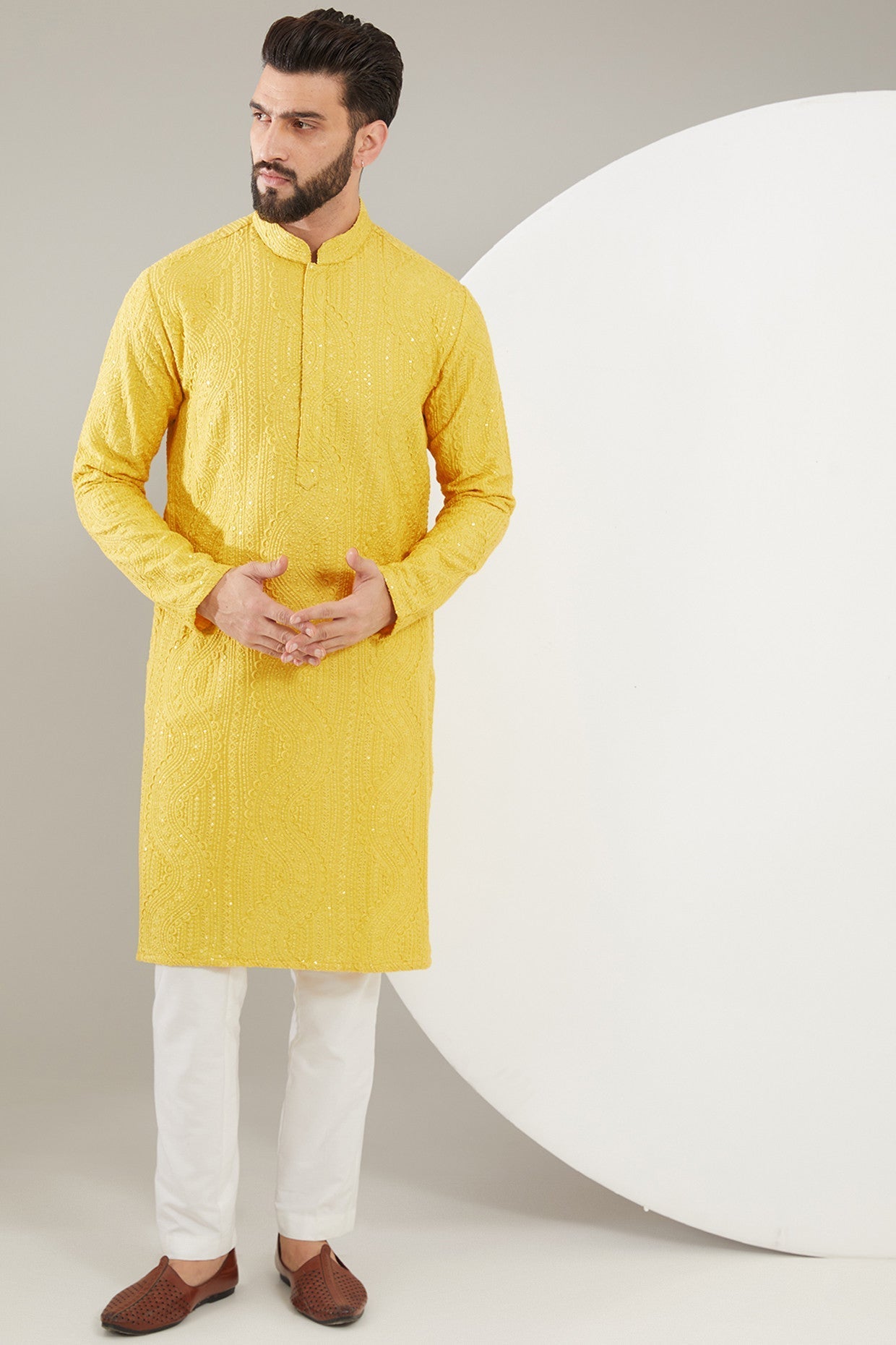 Yellow Chikankari Kurta - kasbahmen