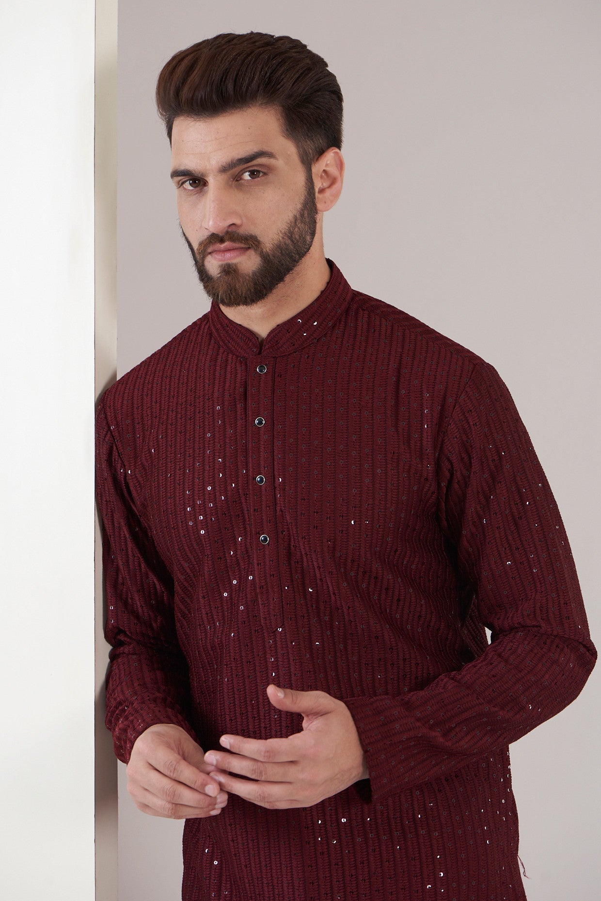 Maroon chikankari kurta - kasbahmen