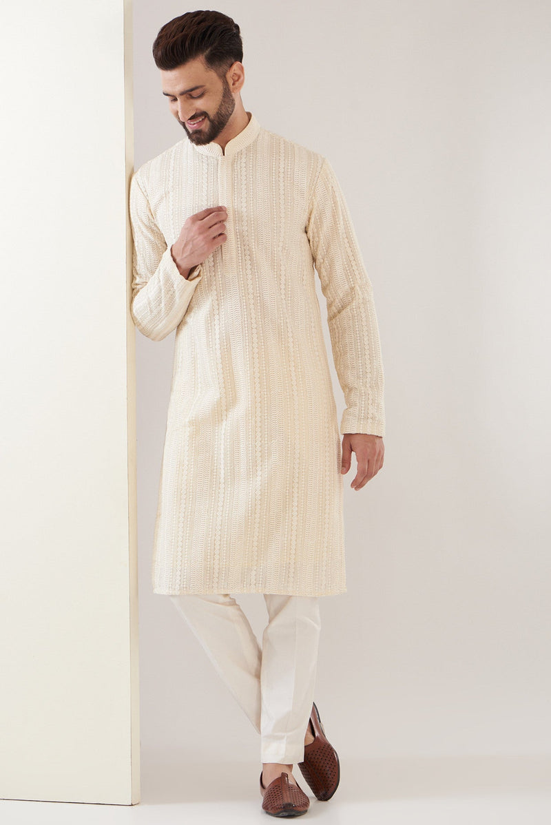 Beige chikankari kurta - kasbahmen