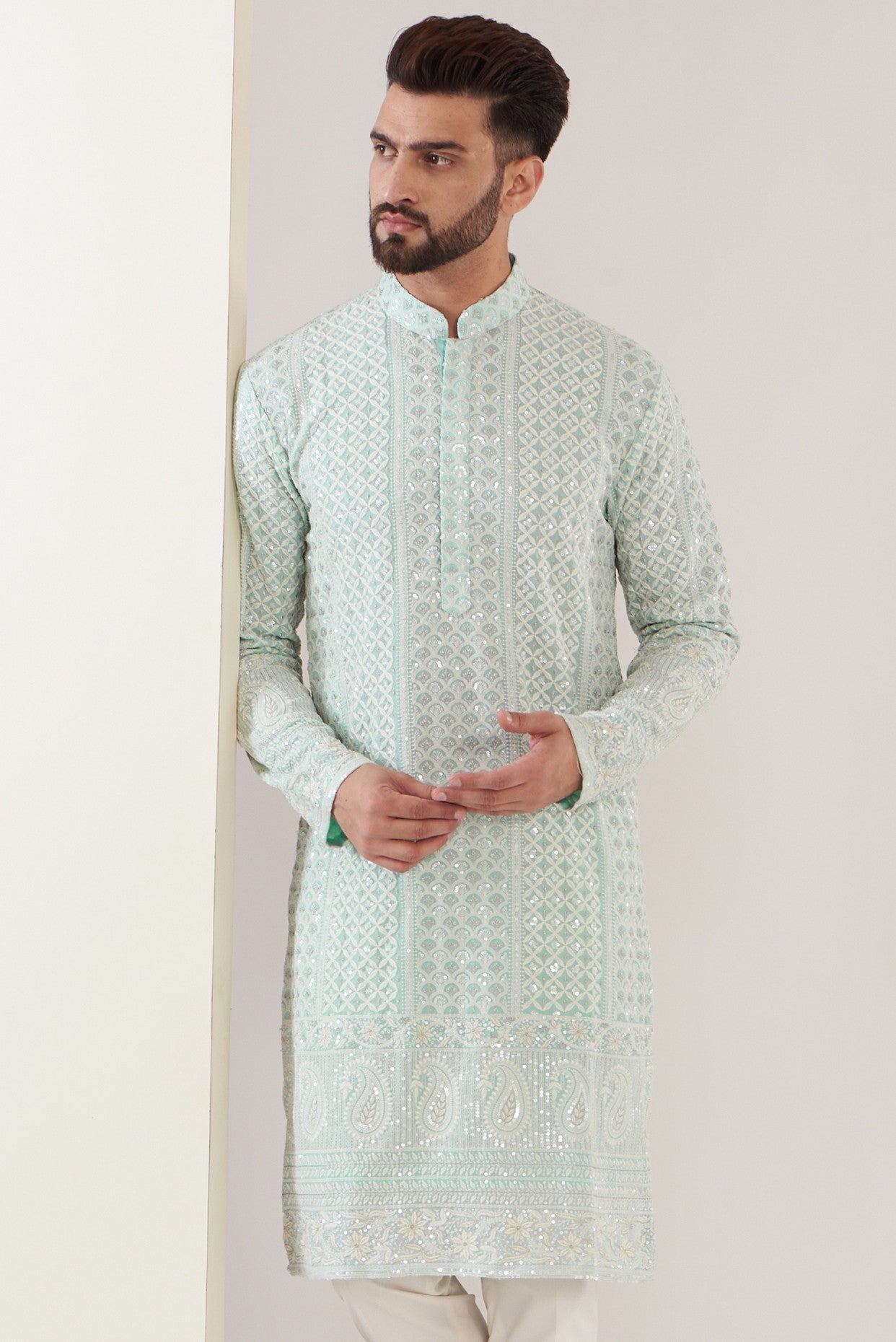 Pastel blue embroidred kurta - kasbahmen