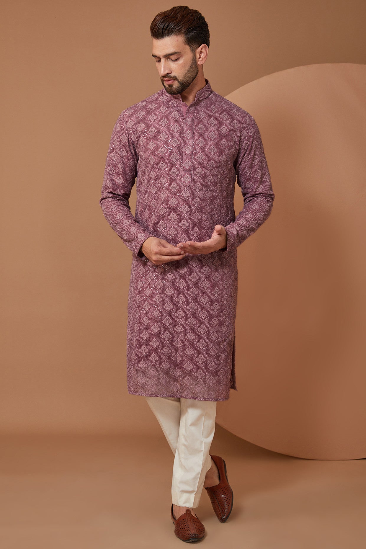 Purple Mauve Chikankari Kurta - kasbahmen