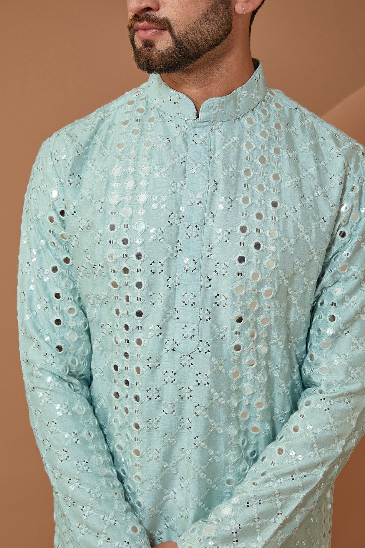 Sky Blue Mirror Work Kurta - kasbahmen