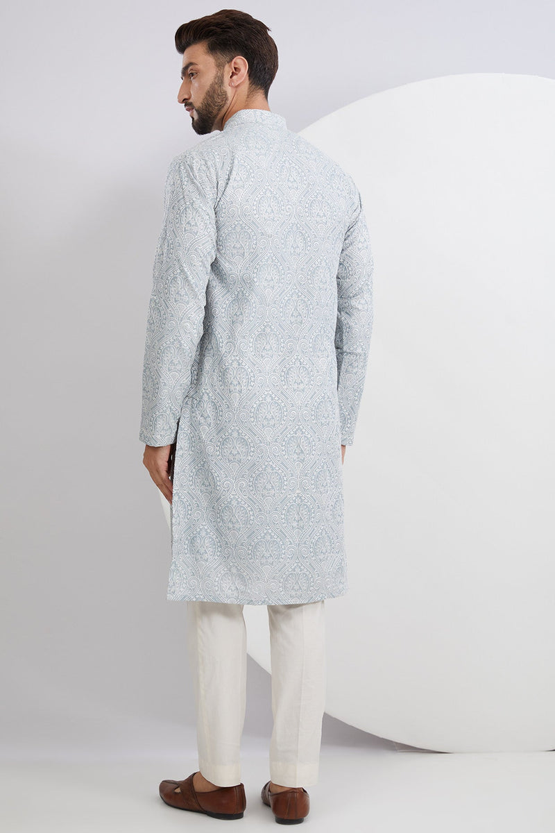 Sierra Blue Embroidered Kurta - kasbahmen