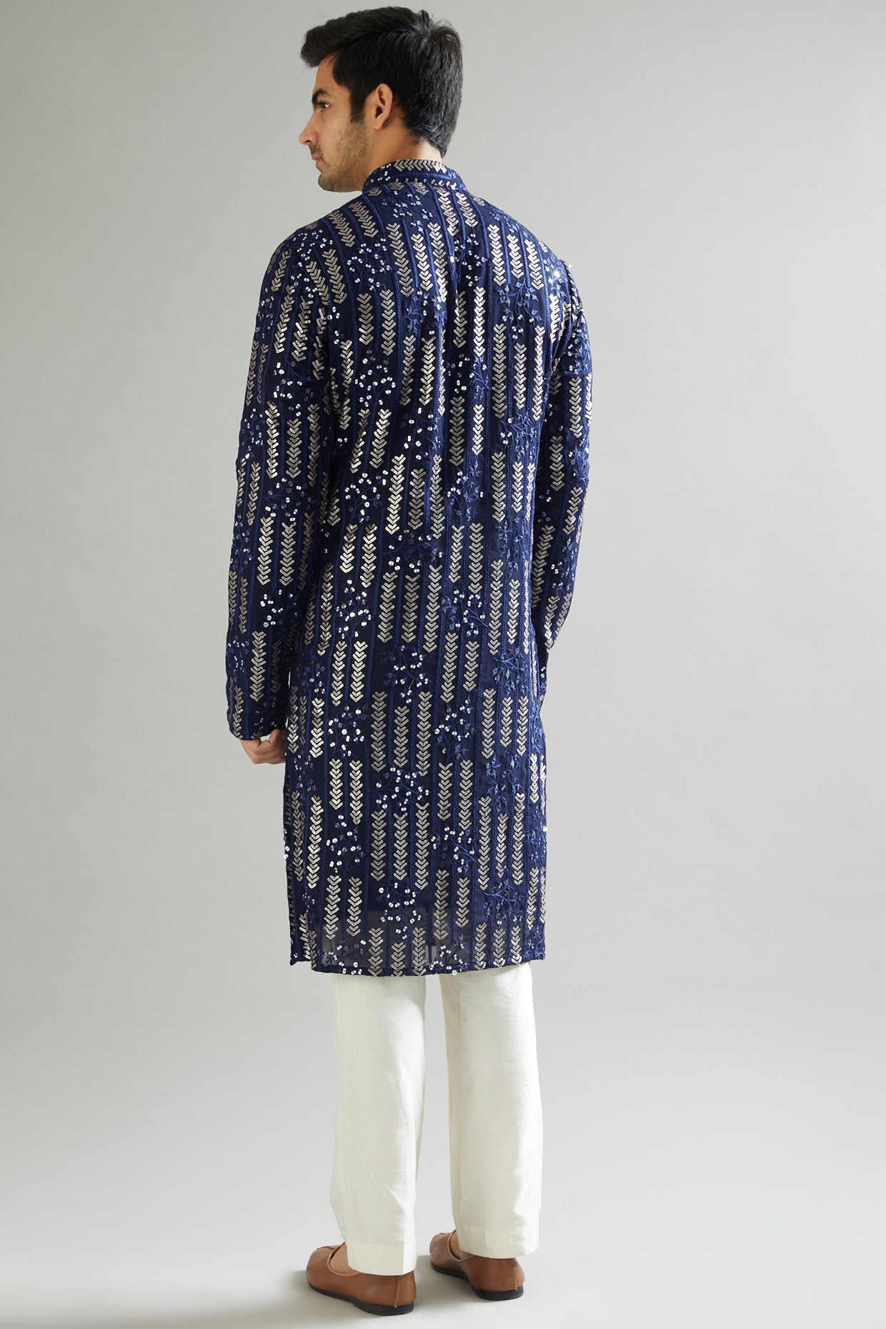 Navy Blue Sequins Embroidered Kurta - kasbahmen