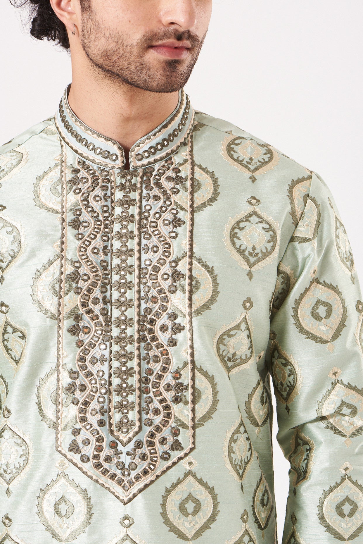 Mint Green hand Embroidered kurta - kasbahmen