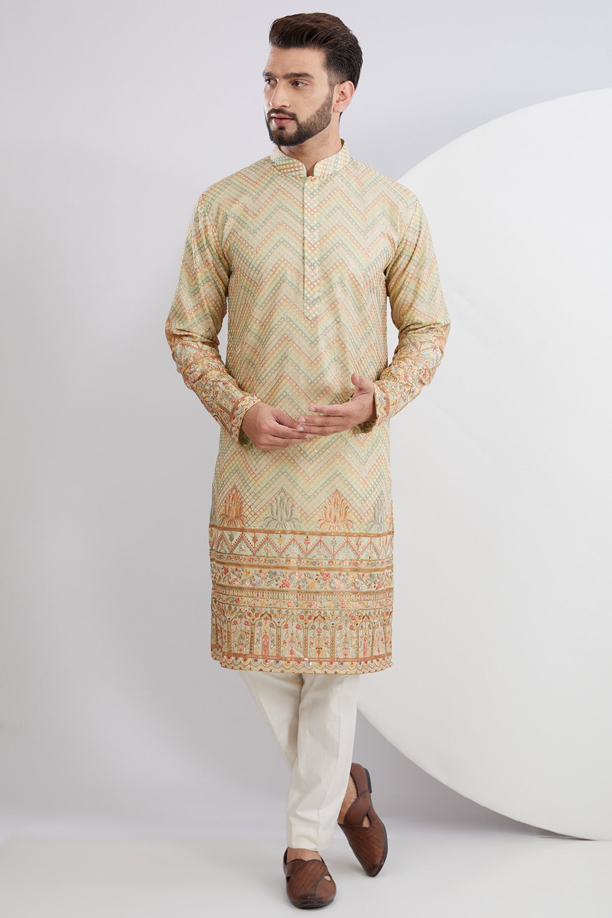 Multi Embroidered Kurta with Detailed Ghera work - kasbahmen