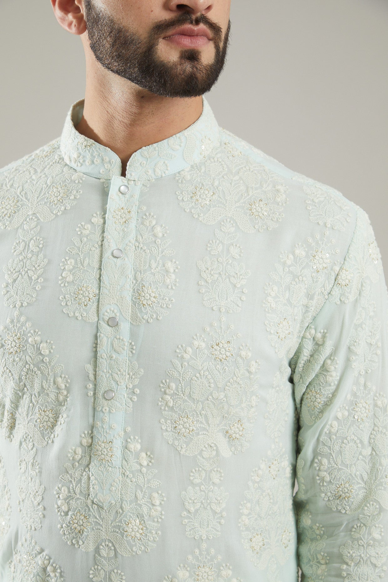 Powder Blue Embroidered Kurta - kasbahmen